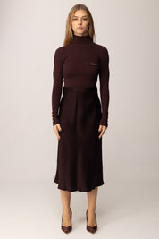 Elisabetta Franchi Abito Midi In Maglia con Gonna In Satin MERLOT AM06B56E2