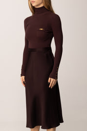 Elisabetta Franchi Abito Midi In Maglia con Gonna In Satin MERLOT AM06B56E2