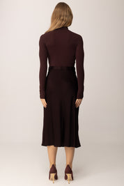 Elisabetta Franchi Abito Midi In Maglia con Gonna In Satin MERLOT AM06B56E2