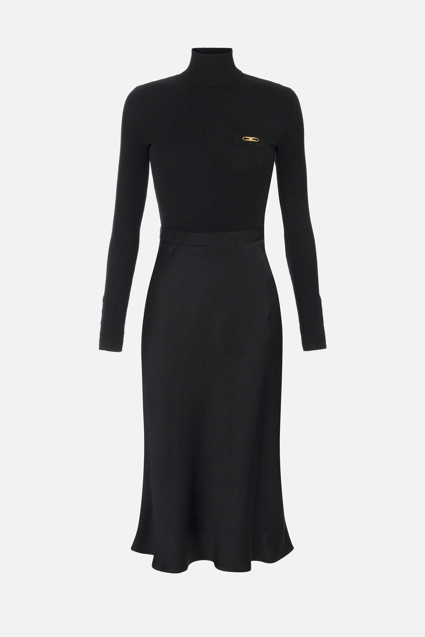 Elisabetta Franchi Abito Midi In Maglia con Gonna In Satin NERO AM06B56E2