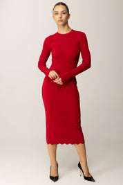 Twin-set Abito Midi In Maglia con Orli Smerlati 252TP3040 ROSSO VENEZIANO