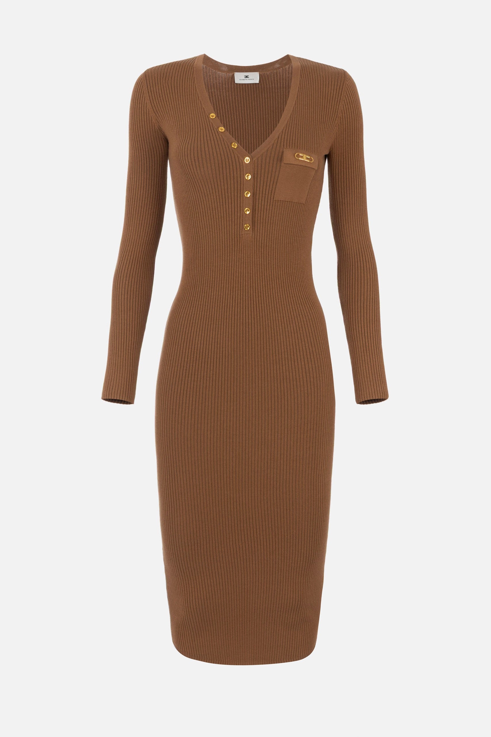 Elisabetta Franchi Abito Midi a Costine con Taschino BROWN SUGAR AM10B56E2