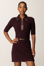 Elisabetta Franchi Abito Mini In Bouclé con Dettagli In Vinile e Cintura MERLOT AM31S57E2