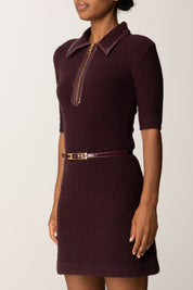 Elisabetta Franchi Abito Mini In Bouclé con Dettagli In Vinile e Cintura MERLOT AM31S57E2