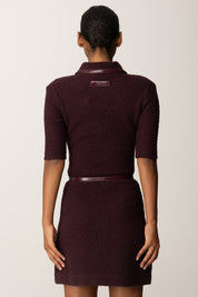 Elisabetta Franchi Abito Mini In Bouclé con Dettagli In Vinile e Cintura MERLOT AM31S57E2
