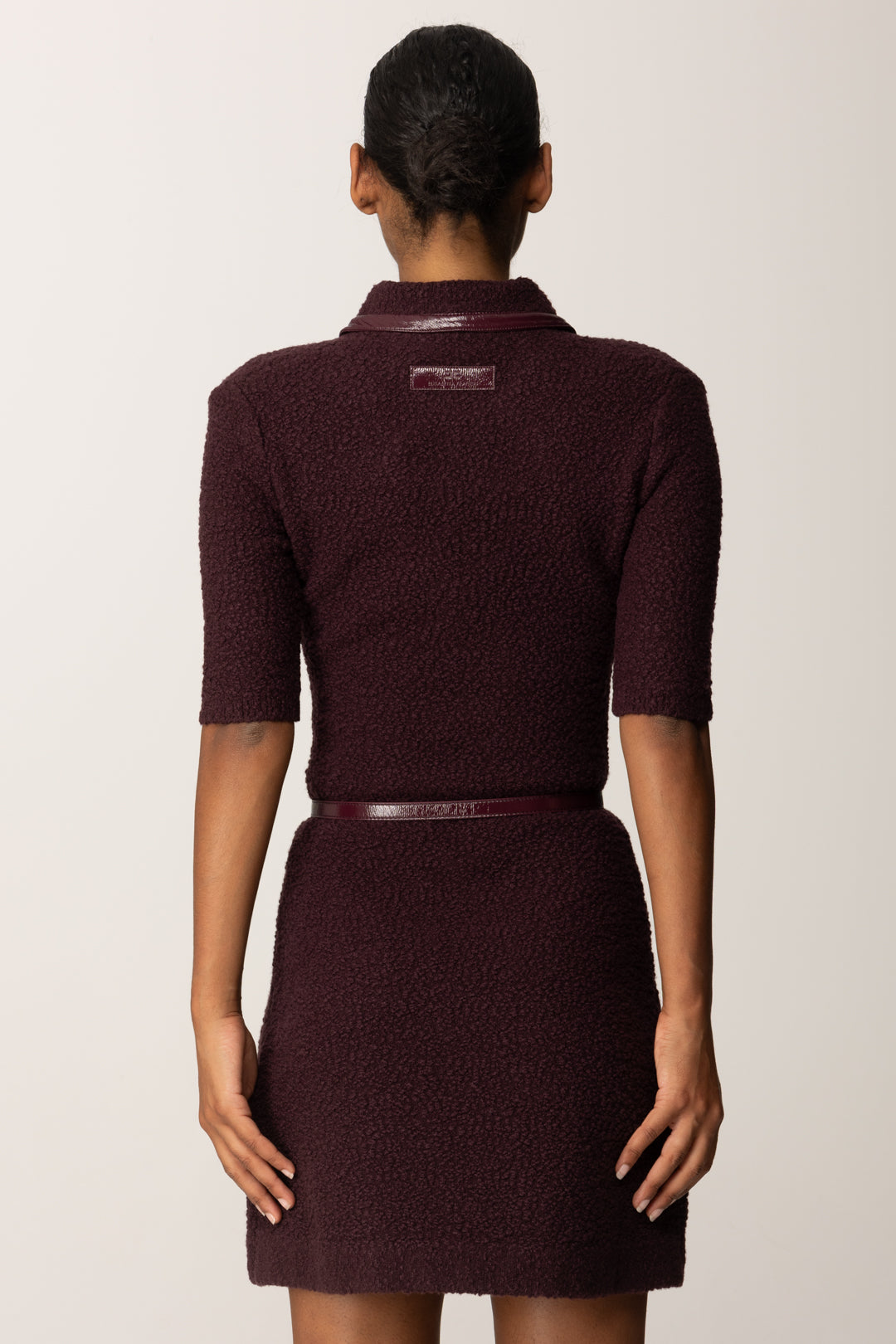 Elisabetta Franchi Woman Mini Dress In Bouclé with Vinyl Details and Belt  AM31S57E2 MERLOT – Khloefemme