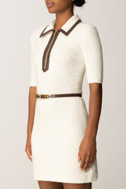 Elisabetta Franchi Abito Mini In Bouclé con Dettagli In Vinile e Cintura MILK/COFFEE AM31S57E2