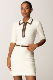 Elisabetta Franchi Abito Mini In Bouclé con Dettagli In Vinile e Cintura MILK/COFFEE AM31S57E2