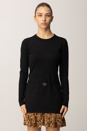 Twin-set Abito Mini In Maglia con Balza Animalier e Cintura 252TP3153 NERO/ST.ANIMALIER COFFEE/LAND