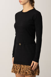 Twin-set Abito Mini In Maglia con Balza Animalier e Cintura 252TP3153 NERO/ST.ANIMALIER COFFEE/LAND