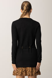 Twin-set Abito Mini In Maglia con Balza Animalier e Cintura 252TP3153 NERO/ST.ANIMALIER COFFEE/LAND