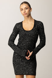Patrizia Pepe Abito Mini In Maglia con Paillettes 2A2995 K299 NERO SILVER SEQUIN