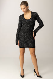 Patrizia Pepe Abito Mini In Maglia con Paillettes 2A2995 K299 NERO SILVER SEQUIN
