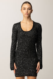 Patrizia Pepe Abito Mini In Maglia con Paillettes 2A2995 K299 NERO SILVER SEQUIN