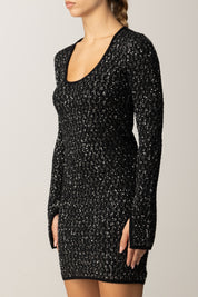 Patrizia Pepe Abito Mini In Maglia con Paillettes 2A2995 K299 NERO SILVER SEQUIN
