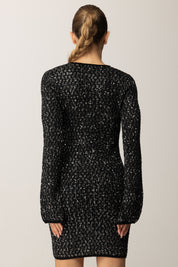 Patrizia Pepe Abito Mini In Maglia con Paillettes 2A2995 K299 NERO SILVER SEQUIN