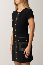 Elisabetta Franchi Abito Mini con Tasche Ricamo Logo Embossed NERO AB81957E2
