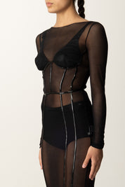 Elisabetta Franchi Abito Red Carpet Bustier In Tulle ABR0856E2 NERO