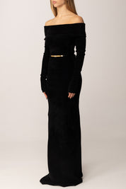 Elisabetta Franchi Abito Red Carpet In Ciniglia con Cintura AM34S57E2 NERO