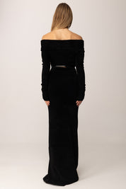 Elisabetta Franchi Abito Red Carpet In Ciniglia con Cintura AM34S57E2 NERO