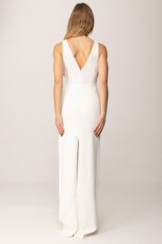 Elisabetta Franchi Abito Red Carpet In Georgette e Crêpe con Cristalli ABR2457E2 AVORIO