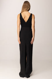 ELISABETTA FRANCHI Abito Red Carpet In Georgette e Crêpe con Cristalli ABR2457E2 NERO