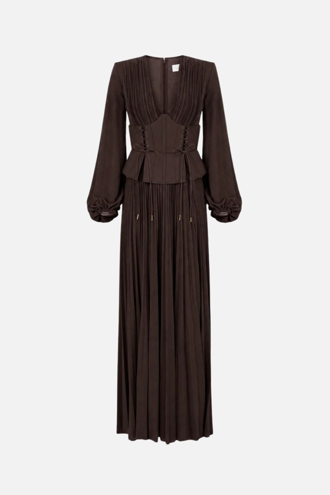 Elisabetta Franchi Abito Red Carpet In Jersey Lamé con Cintura Bustier ABR1566E2 DARK CHOCOLATE
