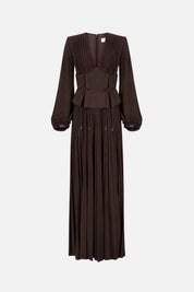 Elisabetta Franchi Abito Red Carpet In Jersey Lamé con Cintura Bustier ABR1566E2 DARK CHOCOLATE