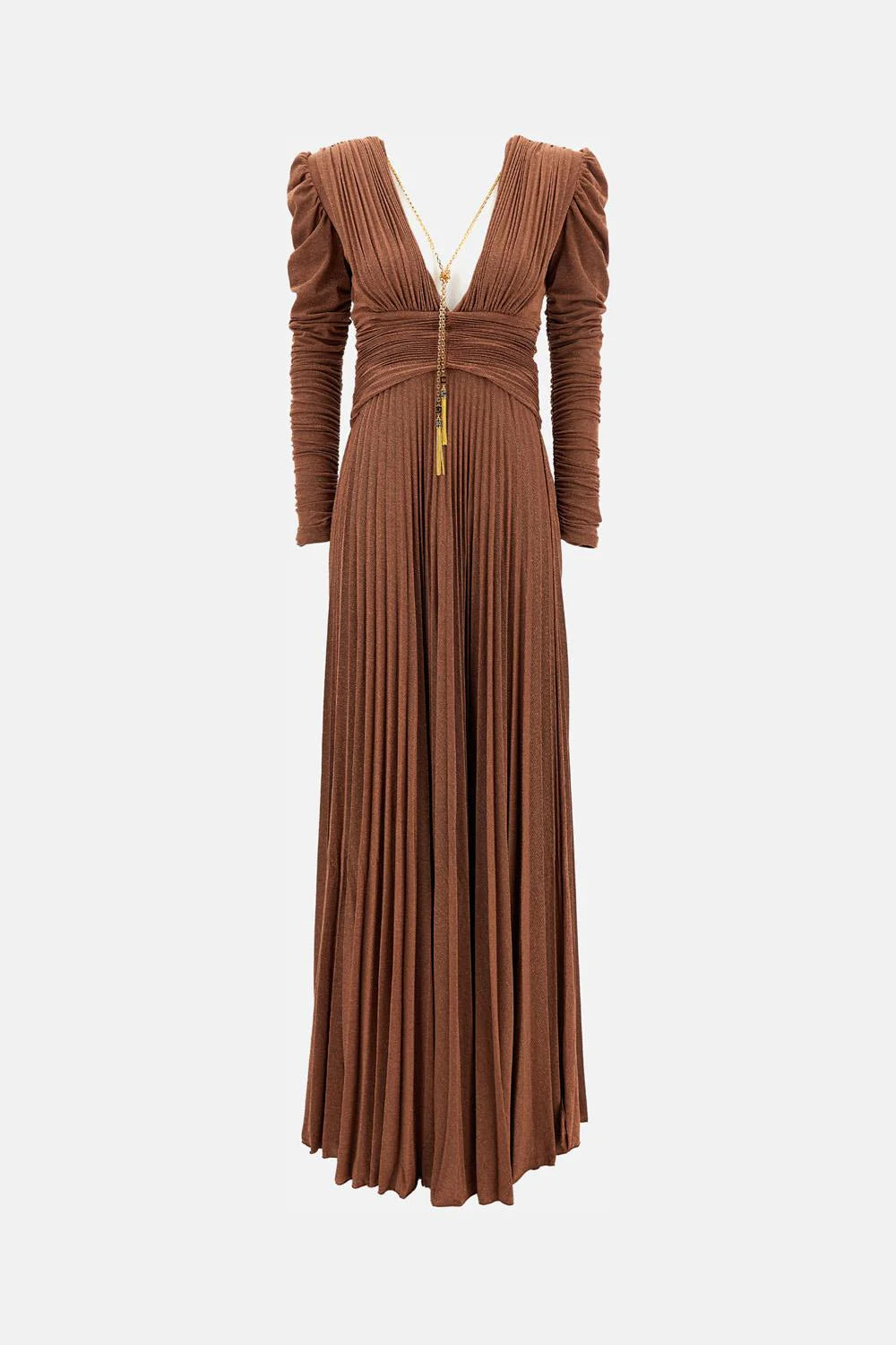 Elisabetta Franchi Abito Red Carpet In Jersey Lurex con Collana BROWN SUGAR ABR4057E2