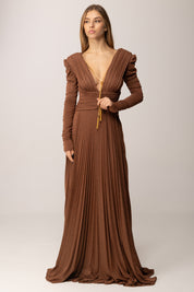 Elisabetta Franchi Abito Red Carpet In Jersey Lurex con Collana BROWN SUGAR ABR4057E2