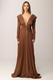Elisabetta Franchi Abito Red Carpet In Jersey Lurex con Collana BROWN SUGAR ABR4057E2