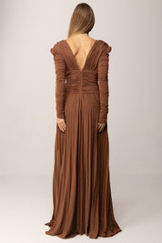 Elisabetta Franchi Abito Red Carpet In Jersey Lurex con Collana BROWN SUGAR ABR4057E2