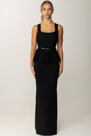 Elisabetta Franchi Abito Red Carpet In Maglia con Baschina e Cintura AM69S56E2 NERO