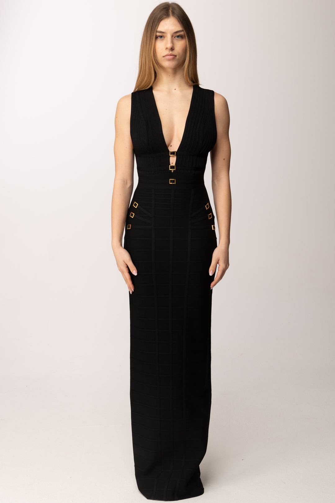 Elisabetta Franchi Woman Red Carpet Dress in Knit with Ribs