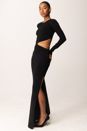 Elisabetta Franchi Abito Red Carpet In Maglia con Snake Gioiello AM24S56E2 NERO