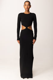 Elisabetta Franchi Abito Red Carpet In Maglia con Snake Gioiello AM24S56E2 NERO