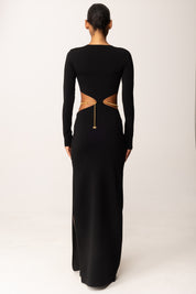 Elisabetta Franchi Abito Red Carpet In Maglia con Snake Gioiello AM24S56E2 NERO