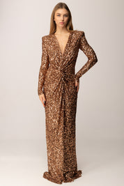 Elisabetta Franchi Abito Red Carpet In Paillettes ABR3057E2 BROWN SUGAR