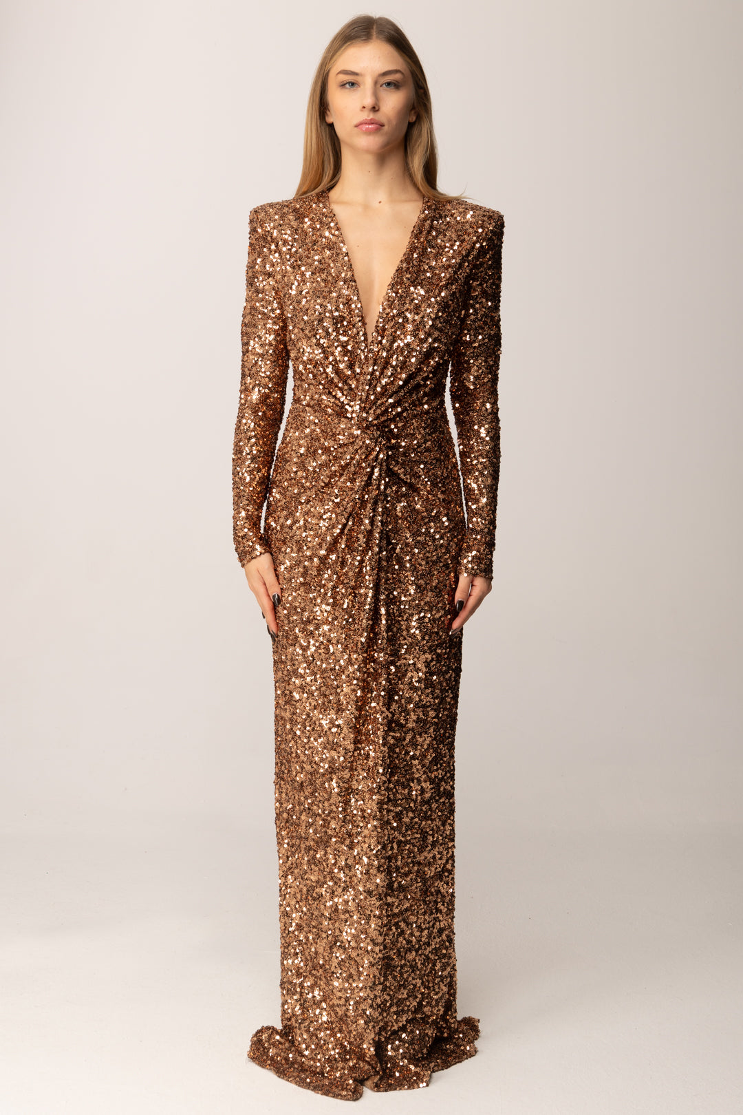 Elisabetta Franchi Abito Red Carpet In Paillettes ABR3057E2 BROWN SUGAR