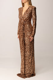 Elisabetta Franchi Abito Red Carpet In Paillettes ABR3057E2 BROWN SUGAR