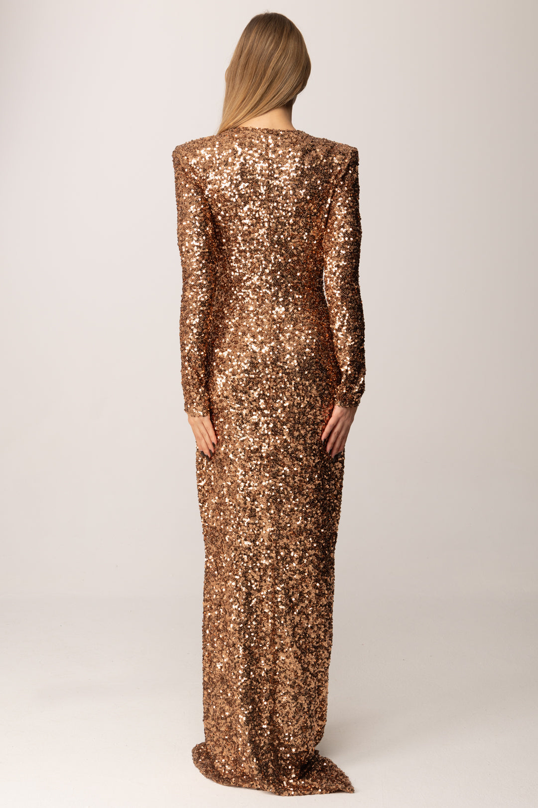 Elisabetta Franchi Abito Red Carpet In Paillettes ABR3057E2 BROWN SUGAR