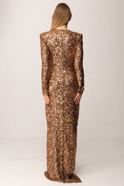Elisabetta Franchi Abito Red Carpet In Paillettes ABR3057E2 BROWN SUGAR