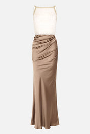 Elisabetta Franchi Abito Red Carpet In Raso e Tulle con Ricamo AVORIO/ARGILLA ABR1762E2