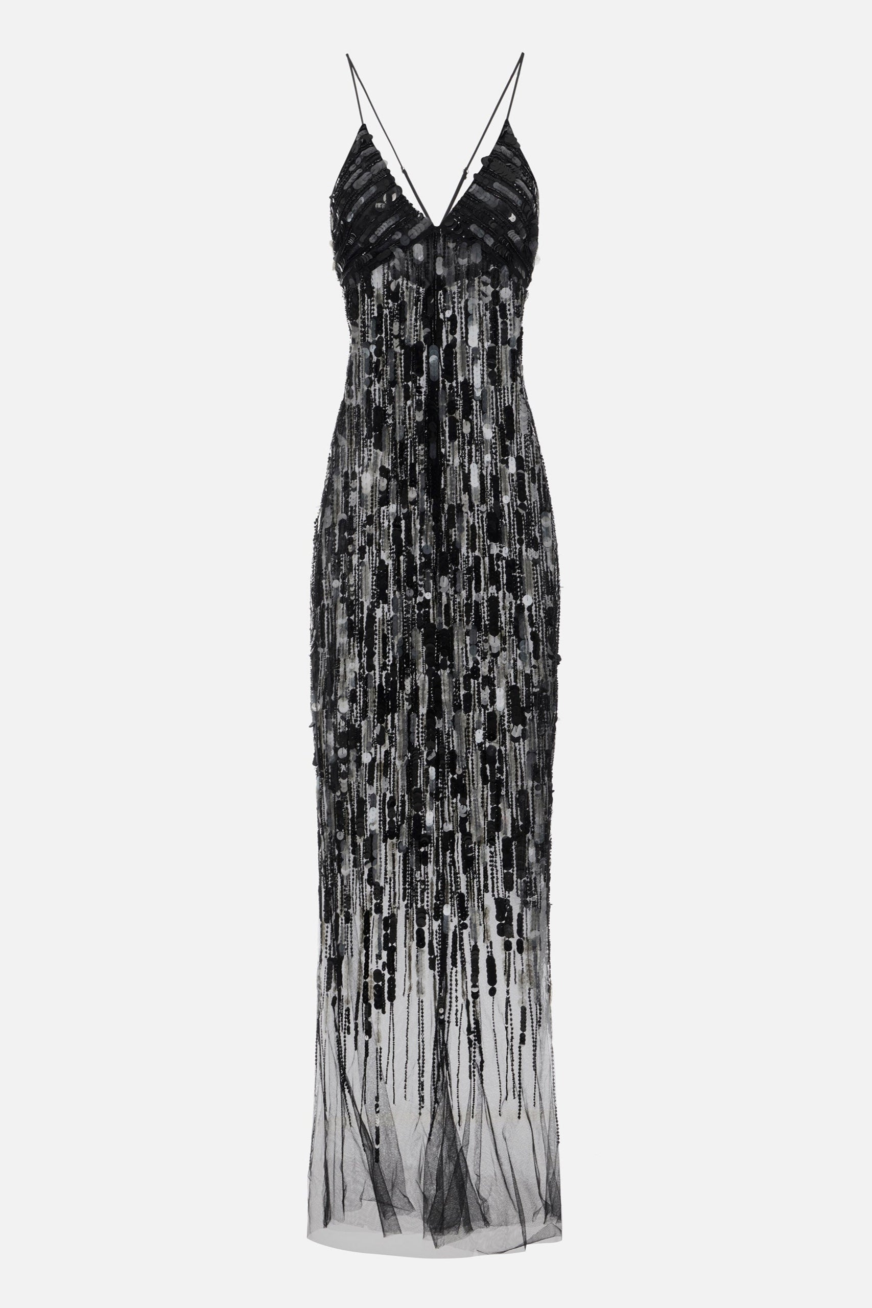 Elisabetta Franchi Abito Red Carpet In Tulle con Paillettes ABR2357E2 NERO