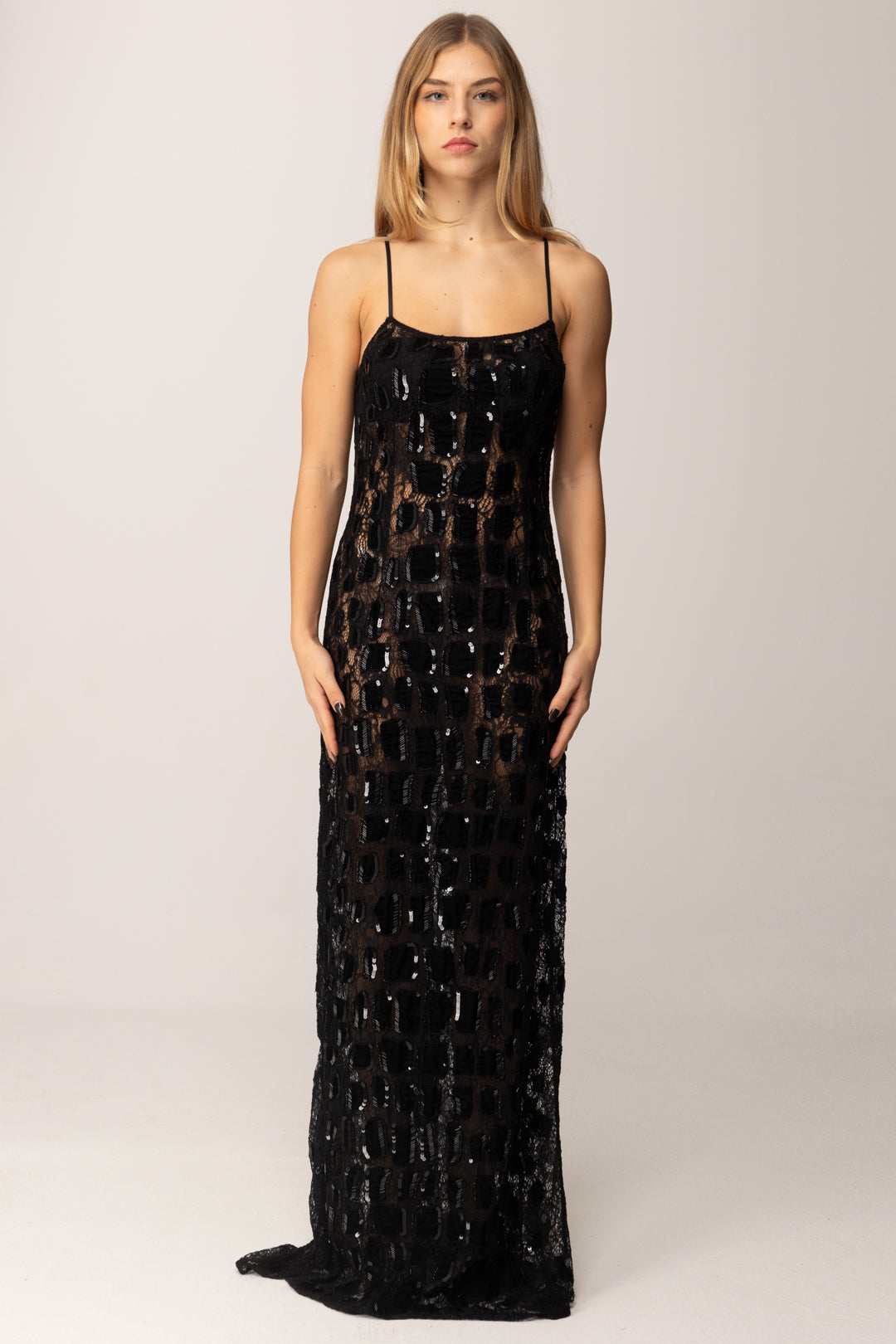 Elisabetta Franchi Abito Red Carpet In Tulle con Ricamo Cocco AR74J58E2 NERO