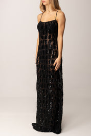 Elisabetta Franchi Abito Red Carpet In Tulle con Ricamo Cocco AR74J58E2 NERO