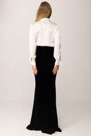 Elisabetta Franchi Abito Red Carpet Top Camicia e Gonna In Velluto ABR4657E2 AVORIO/NERO