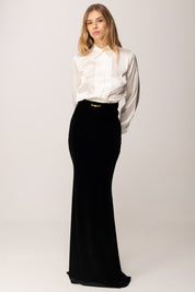 Elisabetta Franchi Abito Red Carpet Top Camicia e Gonna In Velluto ABR4657E2 AVORIO/NERO