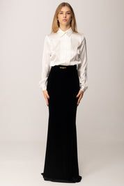 Elisabetta Franchi Abito Red Carpet Top Camicia e Gonna In Velluto ABR4657E2 AVORIO/NERO