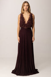 Elisabetta Franchi Abito Red Carpet Top In Tulle e Gonna Plissé MERLOT ABR1957E2